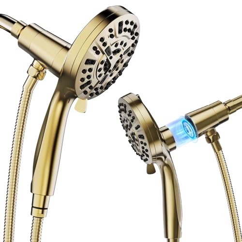 High Pressure 10 Ways Handheld Shower Head Brushed Gold- Anti-clog Nozzles, Built-in Power Wash to Clean Tub, Wall & Overhead Brackets,Magnetitc Rainfall Shower Wand,Built-in 2 Power Jet - color: Brushed Gold