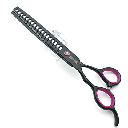 Professional Dog Grooming Shears Set Dogs Straight & thinning & Curved scissors & chunkers Scissorswith comb in 1 Set for Right-handed & Left-handed (7 in. Black Left-handed) - color: 7 In. Black Left-handed