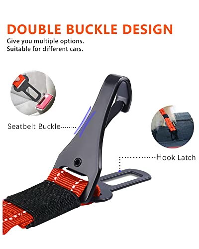 AUBELL Dog Seat Belt for Car,Updated 3-in-1 Adjustable Reflective Bungee Heavy Duty Dog Car Harness Tether with Clip Hook Latch & Buckle,Swivel Zinc Alloy Carabiner,Orange - color: Orange