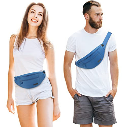 MAXTOP Large Crossbody Fanny Pack with 4-Zipper Pockets,Gifts for Enjoy Sports Festival Workout Traveling Running Casual Hands-Free Wallets Waist Pack Phone Bag Carrying All Phones - color: Blue(Washed Nylon with Blue Zipper), style: Large Fanny Pack(4 Zi