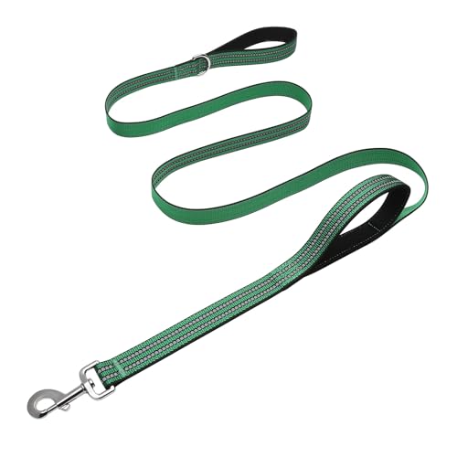 Hikiko 6 FT Heavy Duty Dog Leash with 2 Padded Handles Reflective Nylon Double Handle Dog Leash, Green - color: Green, size: 1 in x 6 ft