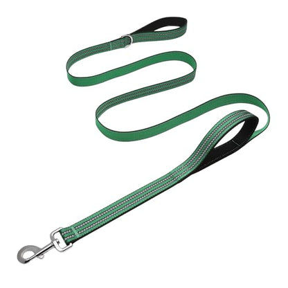 Hikiko 6 FT Heavy Duty Dog Leash with 2 Padded Handles Reflective Nylon Double Handle Dog Leash, Green - color: Green, size: 1 in x 6 ft