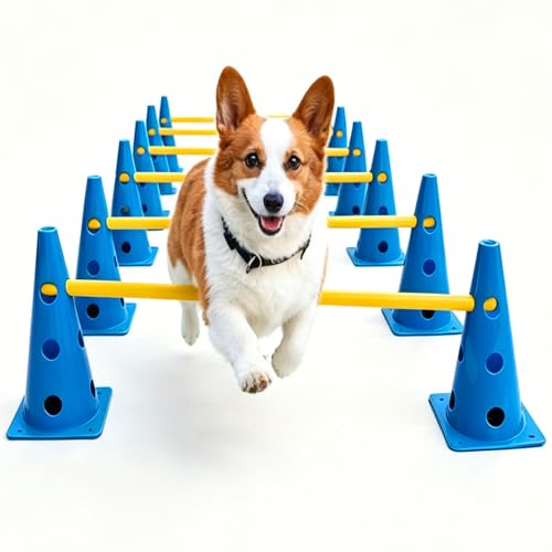 12 Dog Agility Hurdle Cones, 3 Adjustable Heights for Dog Training (Blue) - color: SLV-Hurdle Cone 12