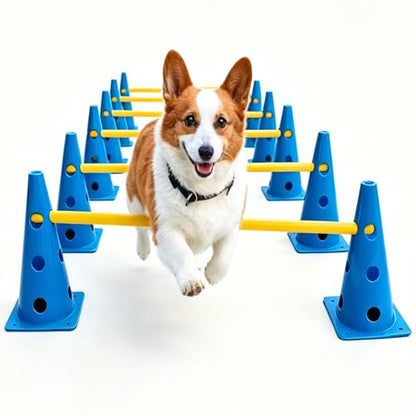 12 Dog Agility Hurdle Cones, 3 Adjustable Heights for Dog Training (Blue) - color: SLV-Hurdle Cone 12