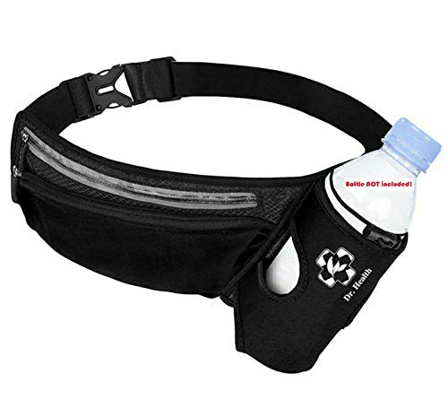 Running Belt Sport Waist Pack with Water Bottle Holder Hydration Belt Fanny Pack Reflective Stripes Cellphone Storage Earphone hole for Dog walker Hiking Travel (Whole BLACK) - color: BLACK
