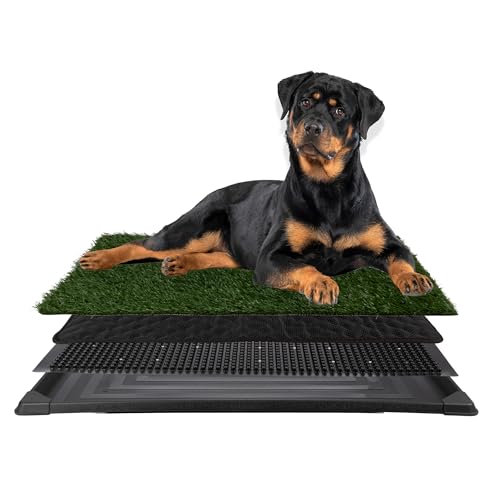 Artificial Grass Puppy Pee Pad for Dogs and Small Pets - 41X27 Inch, Reusable 4-Layer Turf Pads for Dogs with Tray - Indoor and Outdoor Fake Grass Potty Pet Supplies by PETMAKER - size: XXL 4-Layer System