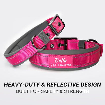 Personalized Dog Collar with Name & Phone Number | Reflective Ultra Wide Soft Neoprene Padded | Durable Metal Buckle for Large, Medium, and Small Dogs in Pink, Purple, Blue & Other Stylish Colors