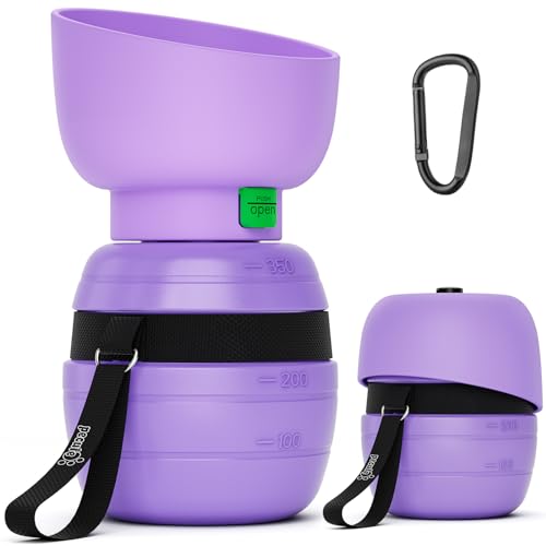 Pecute Portable Dog Water Bottle, 2 in 1 Cat Dog Travel Water Bottle Bowl Leakproof with Double Seal, BPA Free, Lightweight, Pet Small Animal Water Bottel Dispenser for Outdoor Walking Hiking Travels - color: Purple, size: 12 oz