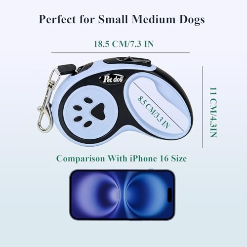 TerraKin 360° Tangle-Free Retractable Dog Leash for Small to Medium Dogs - 16ft Durable Nylon Tape with One-Hand Brake, Pause & Lock, Paw-Shaped Anti-Slip ABS Handle, Black - color: Black