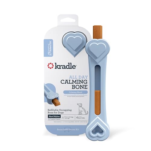 Kradle Calming Dog Bone - Refillable Chew Toy - Ashwagandha GABA - Supports Relaxation - 8" Nylon Bone