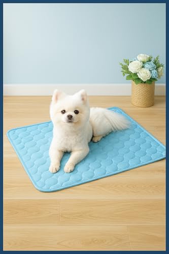Blue Cooling Mat & Sleeping Pad | Water Absorption | Safe Materials | Easy Carry & Clean | Ideal Cooling Pad for Dogs and Cats | Perfect for Camping, Crates, and Pet Beds | 27.6"L x 21.7"W x 0.8"Th - size: Large