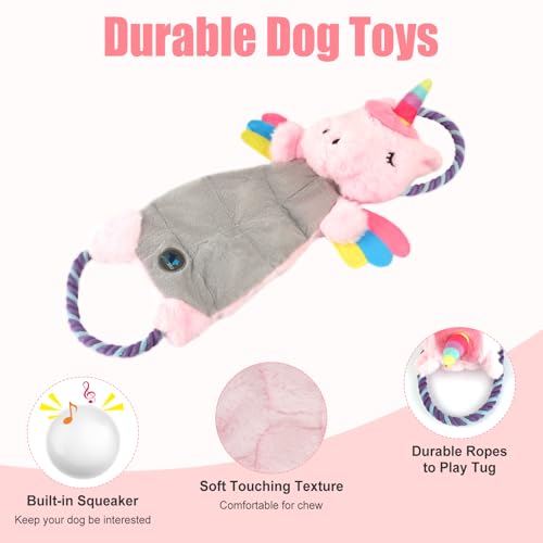 Interactive Squeaky Dog Chew Toy, Tough Plush Dog Toys for Chewers, Small, Medium & Large Dogs, Plush with Double Rope Handles for Tug of War, Mess-Free, Pink - color: Pink