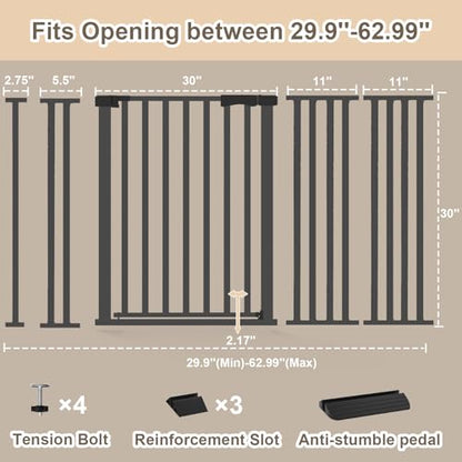 Extra Wide Baby Gate Fits 30-63 Inch Wide Opening, Toddler Pet Gate for Stairs Doorways Hallways Indoor, Walk Thru Large Long Dog Gates Pressure Mounted White