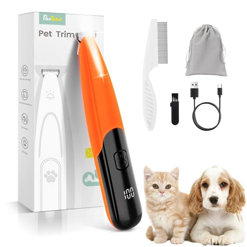 PAPMINI Dog Paw Trimmer with LED Light, 35dB Low Noise Paw Trimmers for Dog's Feet, 2 Speed Safety Electric Dog Clippers for Grooming, Rechargeable Cat Shaver for Paws, Ears, Face, Rump (Red-Orange) - color: Red-orange