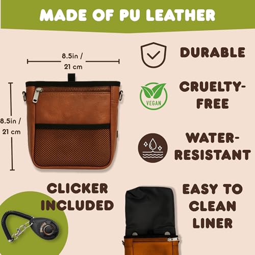 OtterPets Large Dog Treat Pouch PU Leather with Clicker, Magnetic Clasp, Fits All Phones, 4 Cups, Hands-Free Pouches for Dog Training Treat Pouch, Built in Poop Bag Holder