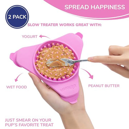 Aquapaw Lick Mat for Dogs 2-Pack, Suction Cup Dog Slow Feeder Pad & Licking Mat for Peanut Butter Treats – Calming Dog Bathing Aid, Stress Relief & Mental Stimulation for All Breeds - Pink - size: 2-Pack Regular
