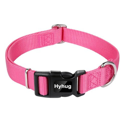 Hyhug Medium Dog Collar, Pink:Heavy-Duty Quick-Release Nylon Buckle, Adjustable & Durable, Cute Dog Collar (Medium, Candy Pink) - color: Candy Pink, size: Medium