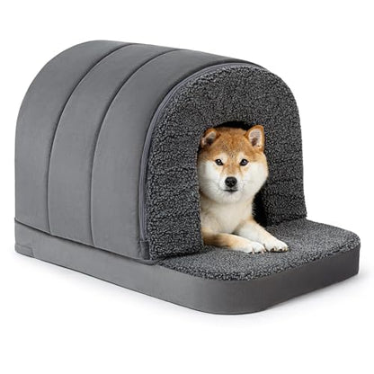 PELZIN Orthopedic Dog Bed House - Indoor Dog Tent with Washable Removable Cover - Pet Bed with Cover Cave - Nonskid Bottom, Ideal for Medium Breeds & Fits 30-Inch Crate - 29"x18", Charcoal - size: 29"L x 18"W x 19"Th