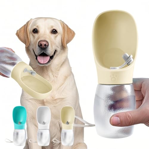 Kalimdor Dog Water Bottle, 12oz Leak Proof Portable Puppy Water Dispenser with Drinking Feeder for Pets Outdoor Walking, Hiking, Travel, BPA Free Food Grade Plastic (Cream Yellow, 12oz) - color: Cream Yellow, size: 12oz