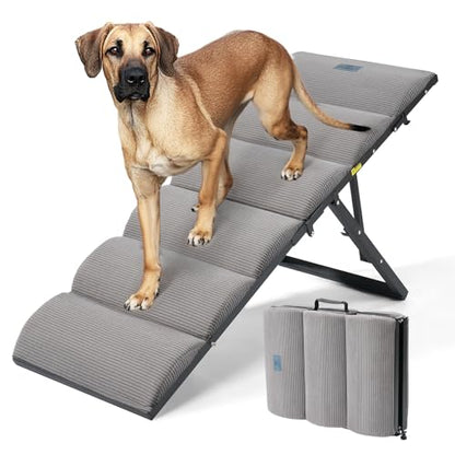 Veehoo Dog Ramp for Bed Couch Height Adjustable from 17" to 23", Foldable Stairs for Dogs to Get on Bed 17" Extra Wide, Portable Pet Doggie Steps Indoor with Non Slip Pad, Support up to 150 lbs - size: 48"L x 17"W x 23"H