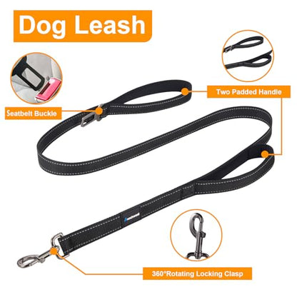 Annchwool No Pull Dog Harness,Heavy Duty Reflective Collar & Leash Set-Leash with Double Handle & Car Seatbelt Clip-Easy Control for Walking Training Medium Large Size Dogs(Black,M) - color: Black, size: M
