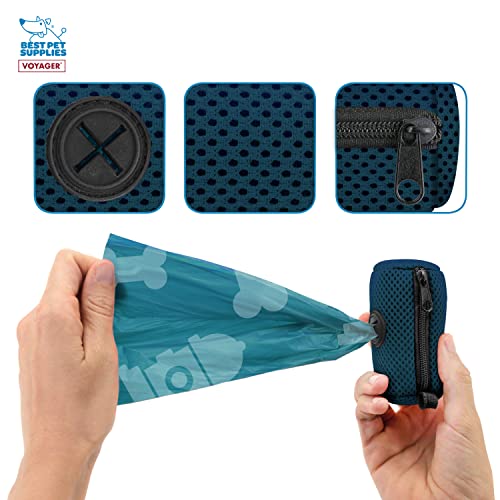 Best Pet Supplies 강아지 배변 봉투 홀더 목줄 부착, 15개의 가방 포함, 블루, 여행, 산책, 공원 및 실외 사용을 위한 재사용 가능한 메시 디스펜서 파우치, 클립온으로 부드럽고 내구성이 뛰어납니다 - color: 메시 (프러시안 블루), size: 1 개(1 팩)