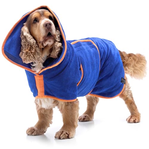 Lucky Pooch® Dog Robe - Luxurious Dog Bathrobe - Ultra Absorbent Dries Your Dogs in Minutes! Double-Layer, Super Soft Towel and Bath Robe All in One (XS, Royal Blue) - color: Royal Blue, size: XS