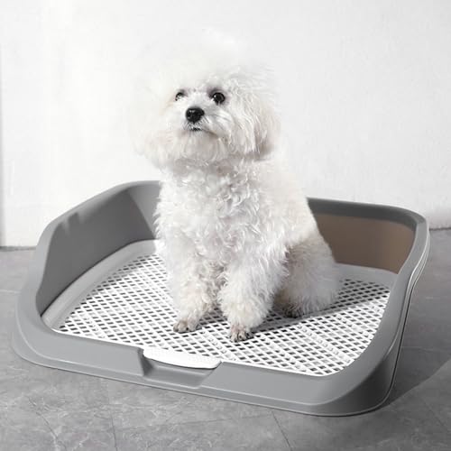 Indoor Dog Potty Tray Portable Multifunctional Pet Mesh Training Pad with Splashs Wall for Small Medium Animal 21.26x17.72x5.12in (Gray)