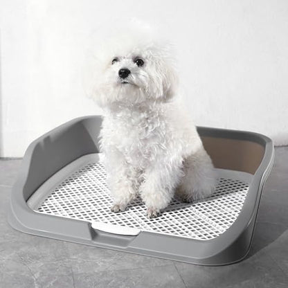Indoor Dog Potty Tray Portable Multifunctional Pet Mesh Training Pad with Splashs Wall for Small Medium Animal 21.26x17.72x5.12in (Gray)