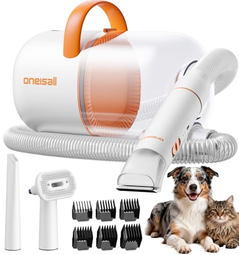 oneisall Dog Grooming Vacuum - 15000Pa Suction, Captures 99% Pet Hair to Reduce Shedding, Dog Grooming Clippers & Quiet Brush (≤59dB) with 4 Accessories, 2L Dust Canister for Home Cleaning（Orange）