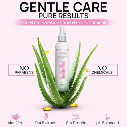 BioSilk for Dogs Silk Therapy Detangling and Shine Protecting Spray, pH Balanced Leave-in Mist with Silk and Vitamins for Dematting, Paraben-Free, All Coats and Breeds, 8 Fl Oz - 2 Pack - size: 8 Fl Oz (Pack of 2)