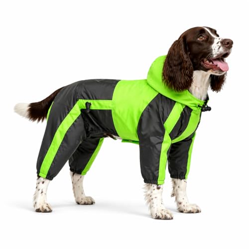 Lovelonglong Dog Hooded Raincoat, Small Dog Rain Jacket Poncho Waterproof Clothes with Hood Breathable 4 Feet Four Legs Rain Coats for Small Medium Large Pet Dogs Green L-S - color: Green, size: L-S (Medium Dog ~30lbs)