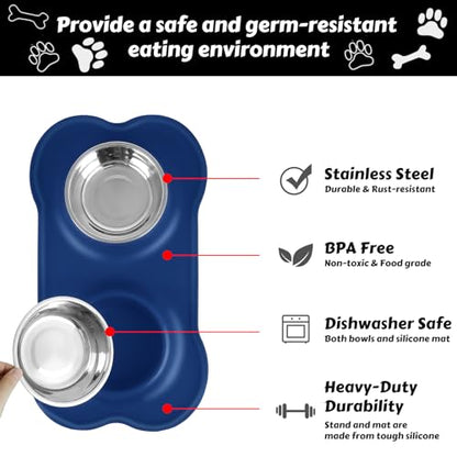 AsFrost Dog Food Bowls Stainless Steel Dog Food and Water Bowl Set, Dog Bowls No Spill Non Slip Silicone Mat, Dog Dishes for Small Medium Size Dogs Cat Puppy Pet Food Feeding Bowls, Blue, 12oz - color: BLUE, size: 1½ Cup/12 oz each