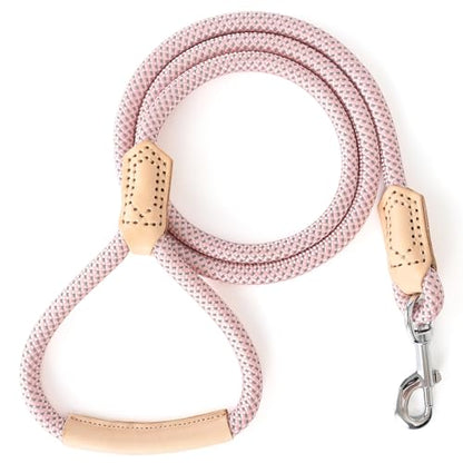 Mile High Life Dog Leash, Rope Leash with Genuine Leather Handle and Heavy Duty Metal Clasp, Great for Small Medium Large Dogs (Pink, 4FT) - color: Leather Handle-Pink, size: 48 Inch-1/2"
