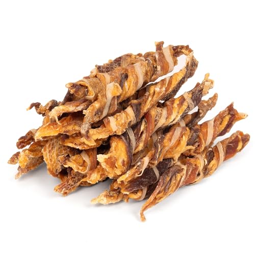 MON2SUN Dog Treats, Triple Flavor Jerky Twist Sticks, 5-7 Inch Chicken Duck and Codfish Sticks Chews for Small Dogs, Healthy Snacks, 17.64 oz (25 Count-Pack of 1) - size: 1.1 Pound (Pack of 1), style: 5-7 Inch