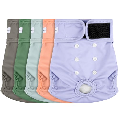5 Pack Reusable Diapers for Doggie, Highly Absorbent Dog Diapers Female for Pet with Incontinence or Frequent Urination, Small Dog Diapers Female, Pink & Purple - color: Pink & Purple, size: Small