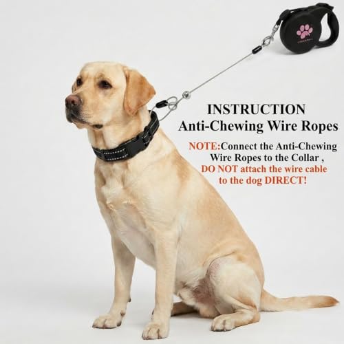 Chew Proof Retractable Dog Leash for Large Dogs, 16ft Heavy Duty Dog Lead with Anti-Chewing Steel Wire Rope, Tangle-Free 360° Swivel, One-Hand Brake & Lock, Black L - color: Black, size: Large