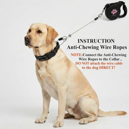 Chew Proof Retractable Dog Leash for Large Dogs, 16ft Heavy Duty Dog Lead with Anti-Chewing Steel Wire Rope, Tangle-Free 360° Swivel, One-Hand Brake & Lock, Black L - color: Black, size: Large