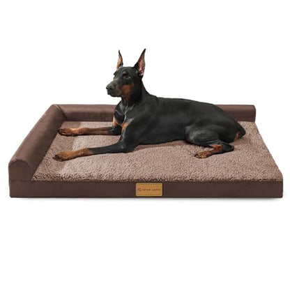 Patas Lague Orthopedic XL Dog Bed Large Sized Dog 42''X28'', Waterproof L Bolster Big Large Pet Sofa Beds with Removable Washable Cover, Soft Pet Couch Crate Mat with Nonskid Bottom, Brown - color: Brown, size: 42"L x 28"W x 3.5"Th