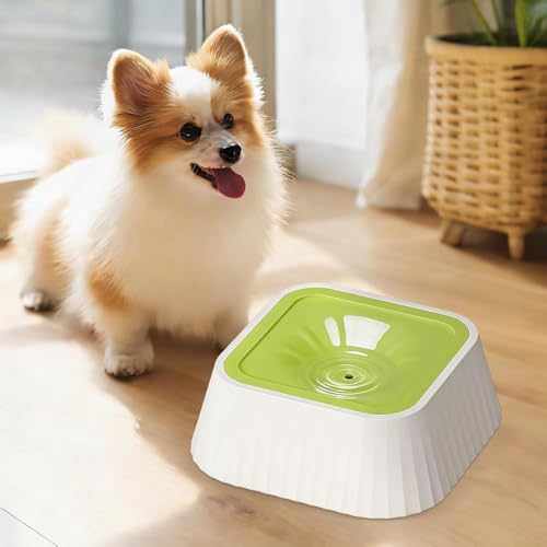 Spill Proof Dog Water Bowl 37oz, Large Capacity No Drip Pet Dispenser with Non-Slip Base, Slow Water Bowl for Dogs Puppies Indoor Outdoor Use, 22x22x8cm - color: Green