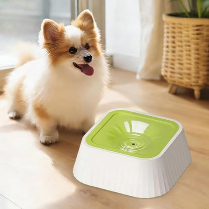 Spill Proof Dog Water Bowl 37oz, Large Capacity No Drip Pet Dispenser with Non-Slip Base, Slow Water Bowl for Dogs Puppies Indoor Outdoor Use, 22x22x8cm - color: Green