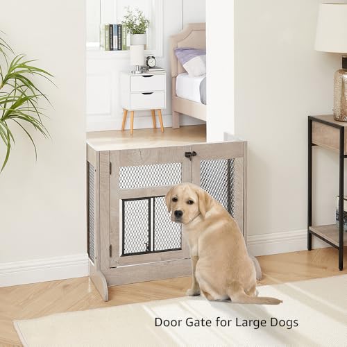 unipaws Dog Gate Indoor to Separate Puppy and Large Dogs for Stairs, Freestanding Walk Through Pet Gate with Small Door, Adjustable 33.3-41.6 Inches Wide
