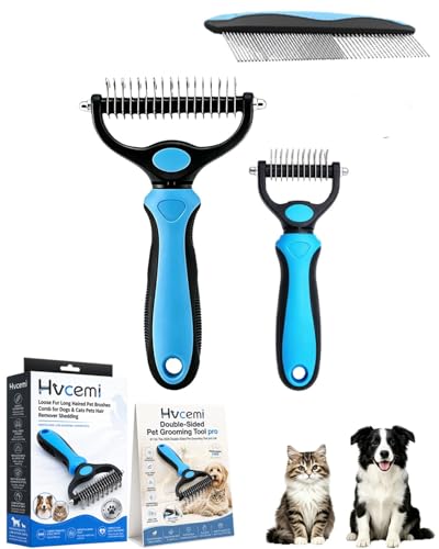 Double-Sided Pet Grooming Tool pro Brush for Deshedding Dog Brush Removes Tangles Knots and Loose Fur Long Haired Pet Brushes Comb for Dogs & Cats Pets Hair Remover Shedding(2pcBlue(M+L)) - color: 2pcBlue(M+L)