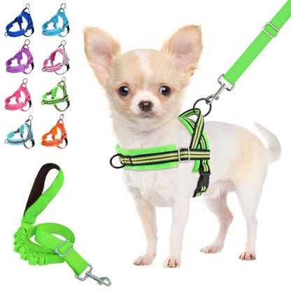Lukovee Soft Padded Small Dog Harness (X-Small, Green) with 4ft Lightweight Leash, Adjustable Reflective Vest for Walking, Running, Hiking, Training - color: Green - with Stripe, size: XS ( Chest 14'' ~ 18'')