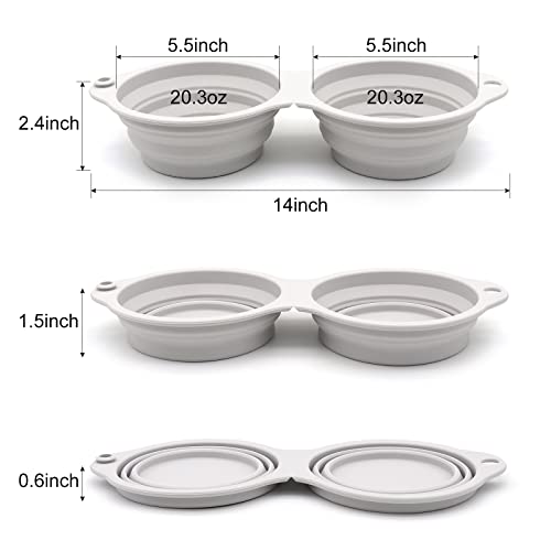 SLSON Collapsible Dog Bowls,Integrated Molding Dog Double Bowl No Plastic Rim 2 in 1 Foldable Pet Food & Water Bowl Cat Feeder Dish for Walking,Hiking,Camping (Cold Grey) - color: Cold Grey