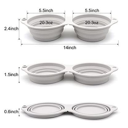 SLSON Collapsible Dog Bowls,Integrated Molding Dog Double Bowl No Plastic Rim 2 in 1 Foldable Pet Food & Water Bowl Cat Feeder Dish for Walking,Hiking,Camping (Cold Grey) - color: Cold Grey