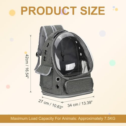 Pet Backpack Carrier, Portable and Ventilated, Oxford Cloth, Dog Cat Travel Bag with Transparent Cover 13.39", (Gray, 1 Pcs), Intended for Hiking/Camping/Traveling - color: Gray