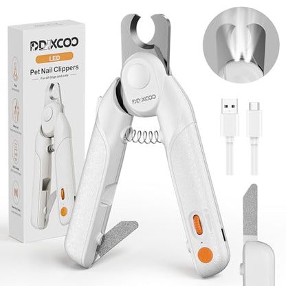 Dog Nail Clippers & Cat Nail Clipper, Pet Nail Trimmer with 2 LED Lights,Safety Side Lock, Nail File and Anti-Slip Handles, Dog Nail Grinder Quiet for Large and Medium Dogs & Cats - color: White