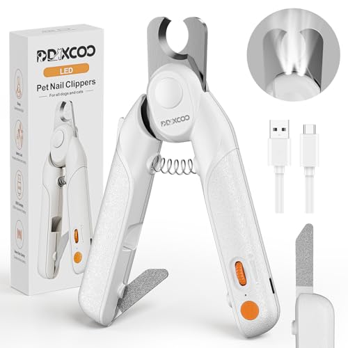 Dog Nail Clippers & Cat Nail Clipper, Pet Nail Trimmer with 2 LED Lights,Safety Side Lock, Nail File and Anti-Slip Handles, Dog Nail Grinder Quiet for Large and Medium Dogs & Cats - color: White