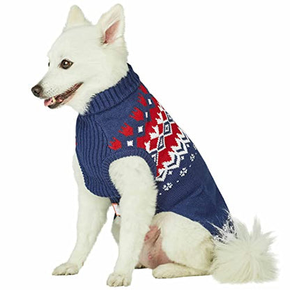Blueberry Pet Sweater - Festive Fair Isle Mock-Neck Dog Sweater, Navy Blue, 10" Back Length, Cozy Dog Clothes - Perfect Christmas Sweater
